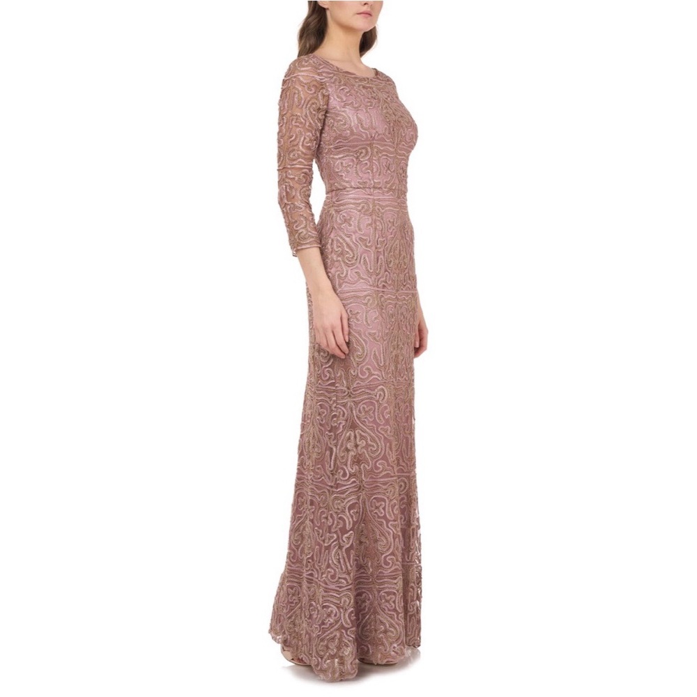 NEW JS Collections Mauve Rose Metallic Soutache Lace Applique Evening Gown Dress - Picture 2 of 11